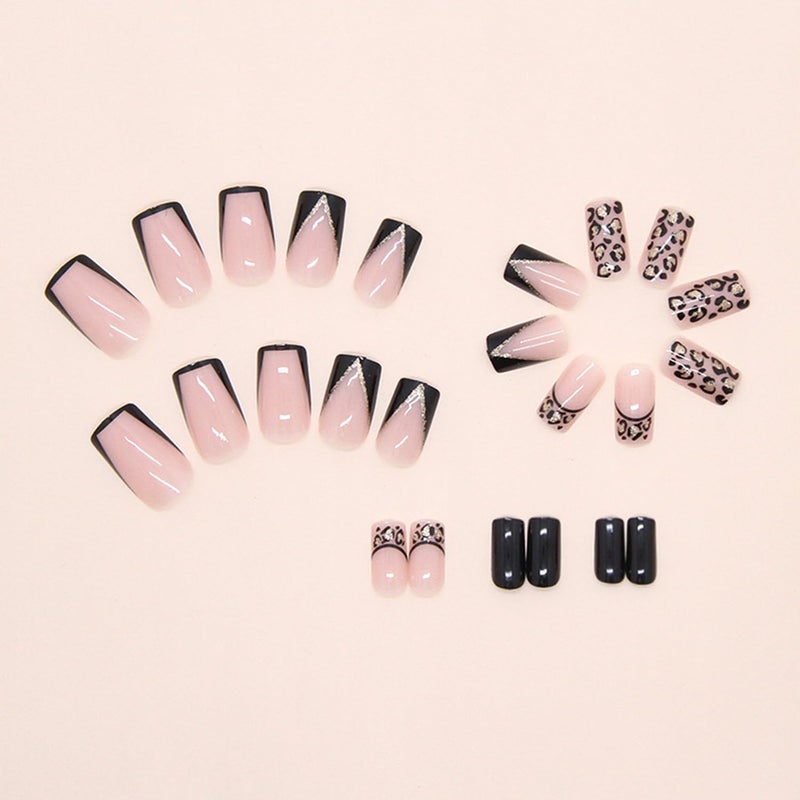 Vopintpy Leopard Print French Tip Press on Nails Medium Square Fake Nails with Design Glossy Acrylic Glue on Nail Reusable Full Cover Artificial Stick on Nail for Women DIY Manicure - Image 3